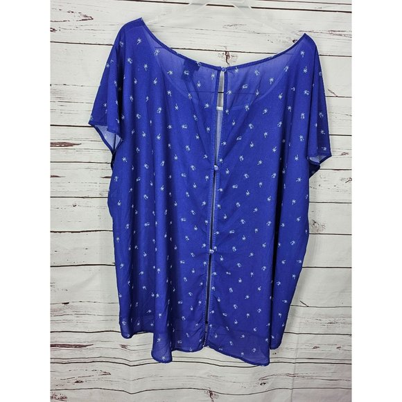 Torrid Blue Palm Dolman Sleeve Back Button‎ Sheer Top Size 5 - Picture 8 of 12